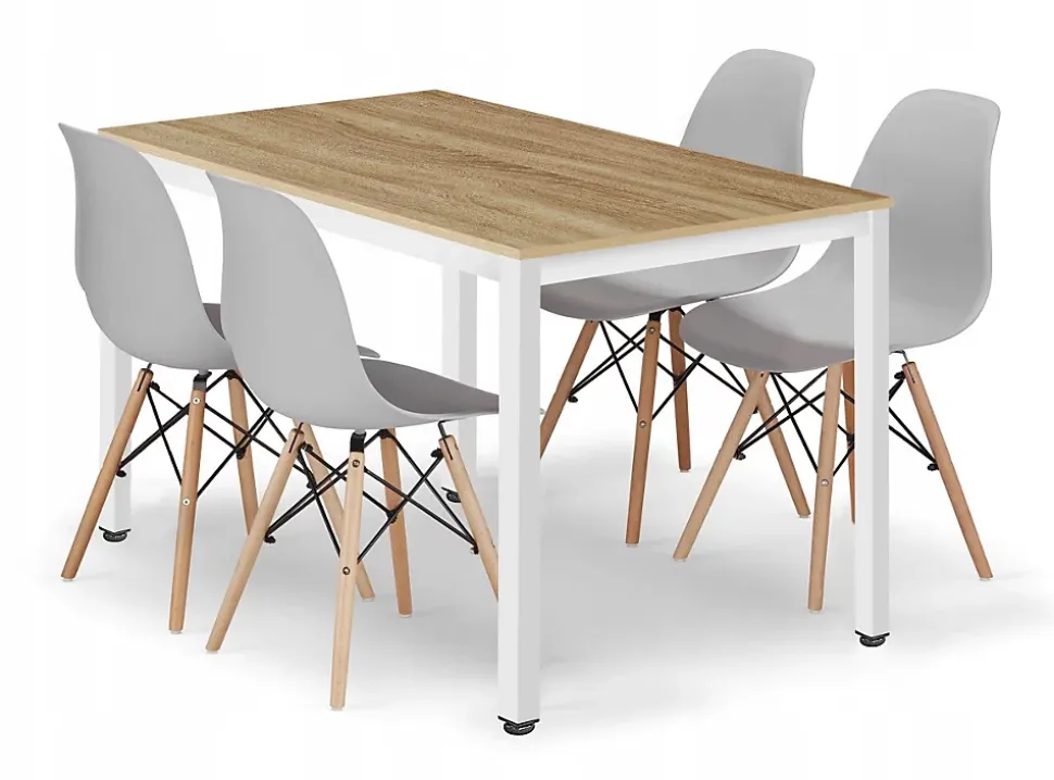 Ensemble de salle à manger Valora Table ROVA 120x60 en chêne + 4 chaises OSAKA grises