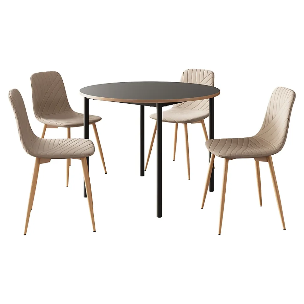 Ensemble de salle à manger Lindesberg pour 4 personnes avec table ronde marron clair en.casa