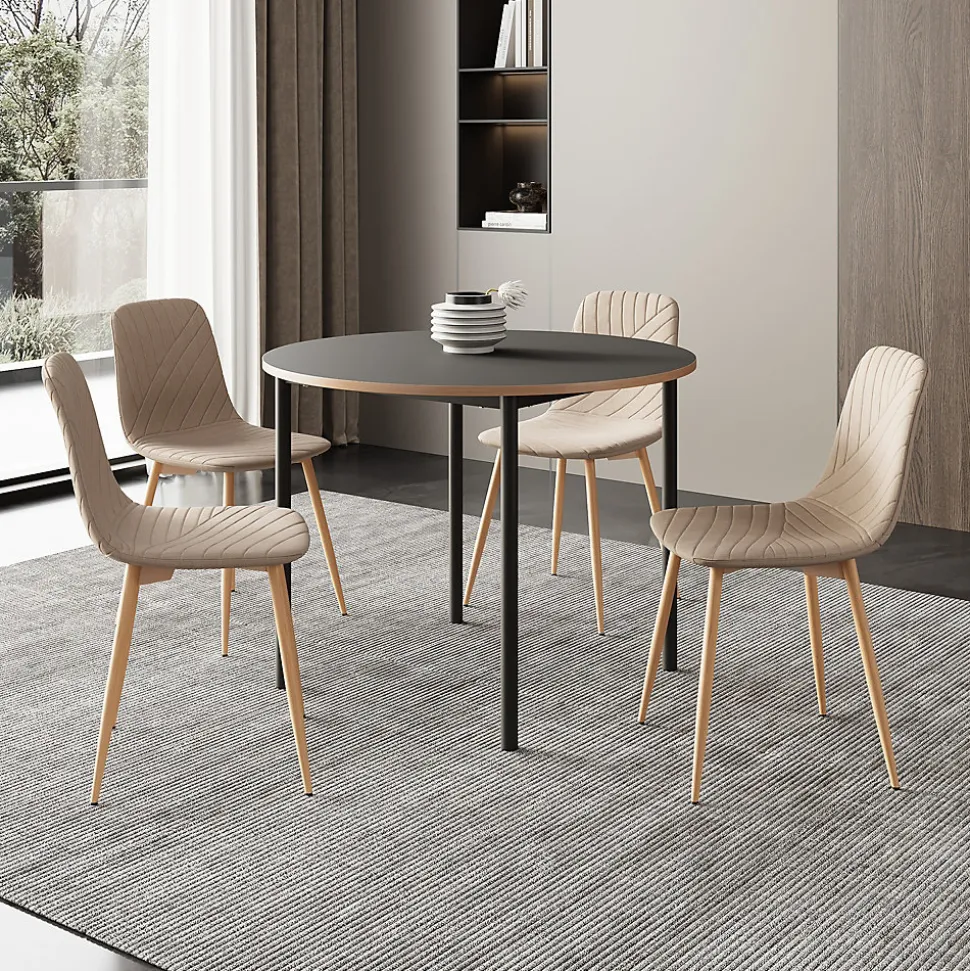 Ensemble de salle à manger Lindesberg pour 4 personnes avec table ronde marron clair en.casa