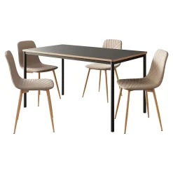 Ensemble de salle à manger Hemnes pour 4 personnes avec table ronde marron clair en.casa