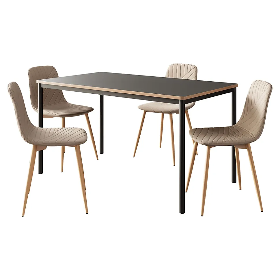 Ensemble de salle à manger Hemnes pour 4 personnes avec table ronde marron clair en.casa