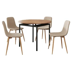 Ensemble de salle à manger Hemnes pour 4 personnes avec table ronde marron clair en.casa