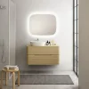 Ensemble de salle de bains L.104 cm meuble sous vasque version gauche + plan de toilette décor chêne clair, Alba