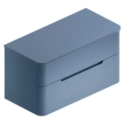 Ensemble de salle de bains L.104 cm meuble sous vasque version droite + plan de toilette bleu mat, Alba