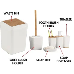 Ensemble de salle de bain 6 pièces en bambou Crème Herzberg HG04463