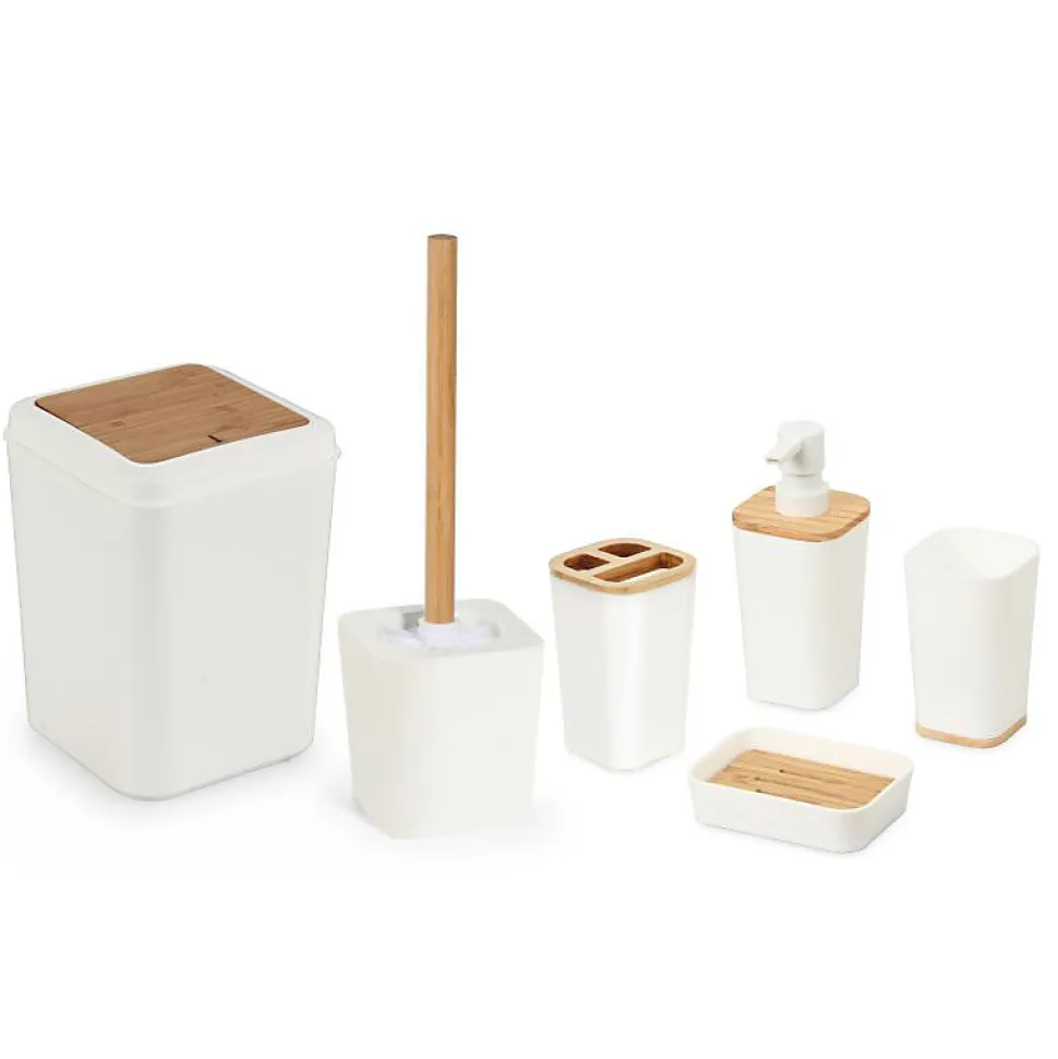 Ensemble de salle de bain 6 pièces en bambou Crème Herzberg HG04463
