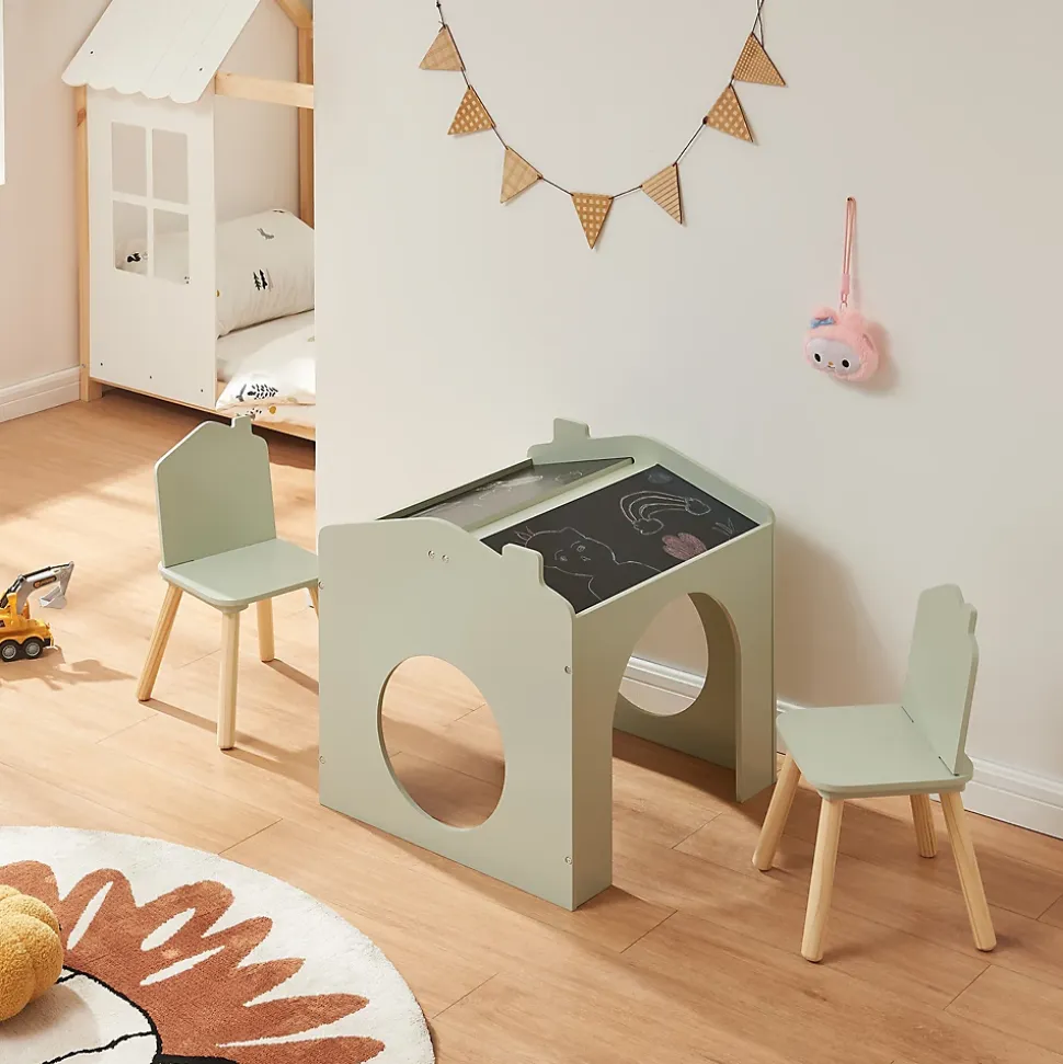 Ensemble de table de dessin et 2 chaises pour enfants Romso vert menthe en.casa
