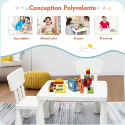 Ensemble de Table et Chaises Table et 2 Chaises en Plastique pour Activités étude Utilisation Intérieure Extérieure Blanc