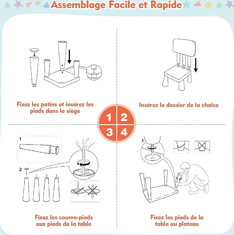 Ensemble de Table et Chaises Table et 2 Chaises en Plastique pour Activités étude Utilisation Intérieure Extérieure Blanc