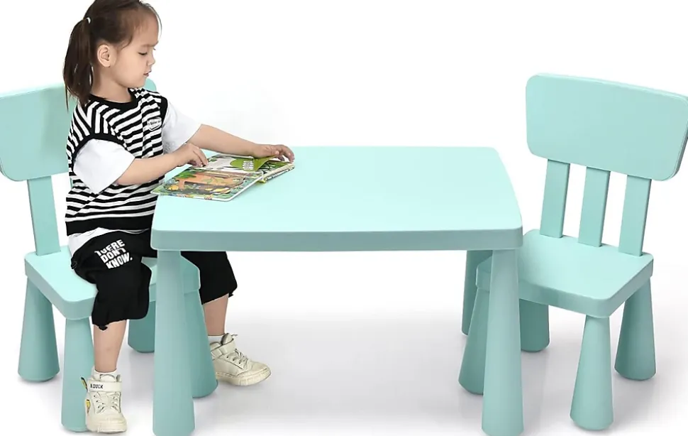 Ensemble de Table et Chaises pour Enfants Table et 2 Chaises en Plastique pour Activités étude Vert