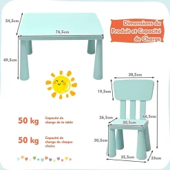Ensemble de Table et Chaises pour Enfants Table et 2 Chaises en Plastique pour Activités étude Vert