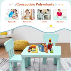 Ensemble de Table et Chaises pour Enfants Table et 2 Chaises en Plastique pour Activités étude Vert