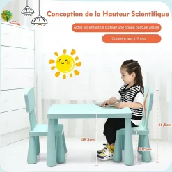 Ensemble de Table et Chaises pour Enfants Table et 2 Chaises en Plastique pour Activités étude Vert