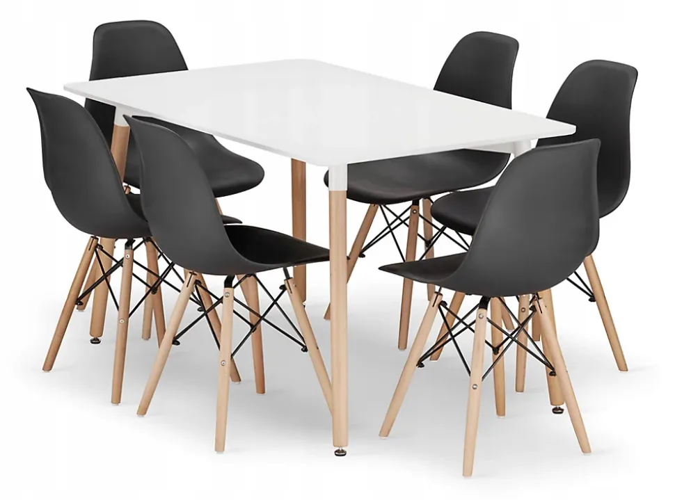 Ensemble de table rectangulaire Valora YURO blanc et noir pour salle à manger x6