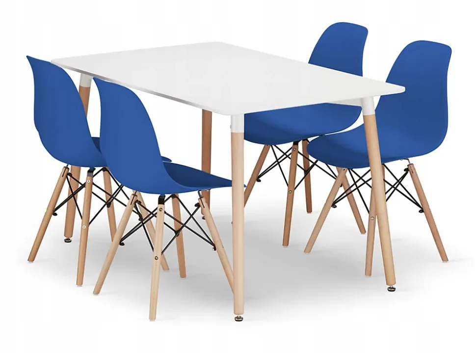 Ensemble de table rectangulaire Valora YURO blanc et bleu pour salle à manger x4