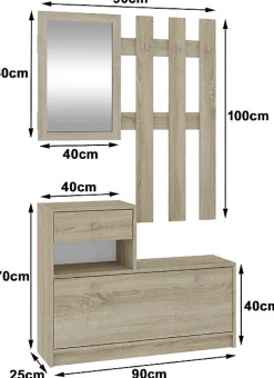 Ensemble d'entrée AKORD avec l'armoire à chaussures Chêne Sonoma 90 cm 1 tiroir façade Chêne Sonoma 2 étagères 90x25x170cm