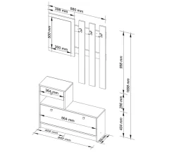 Ensemble d'entrée AKORD avec l'armoire à chaussures Chêne Sonoma 90 cm 1 tiroir façade Chêne Sonoma 2 étagères 90x25x170cm