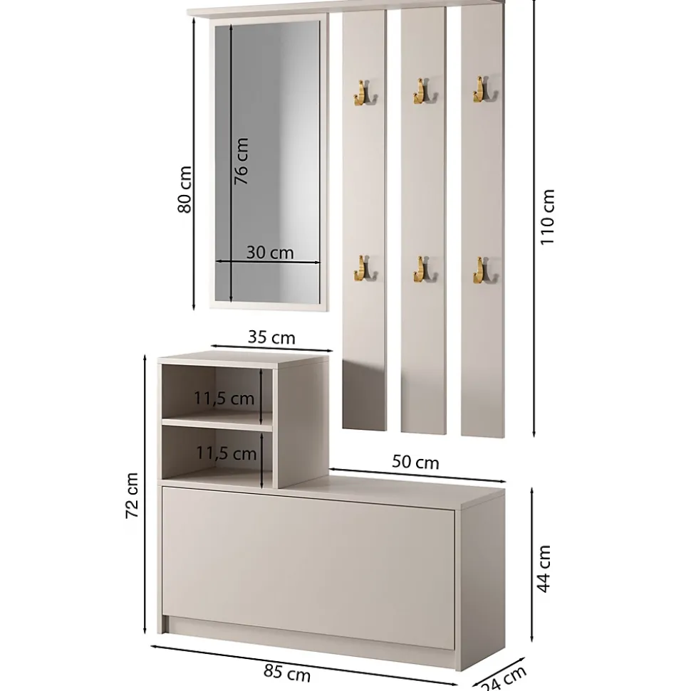 Ensemble d'entrée avec miroir 85 cm YESFIR cachemire