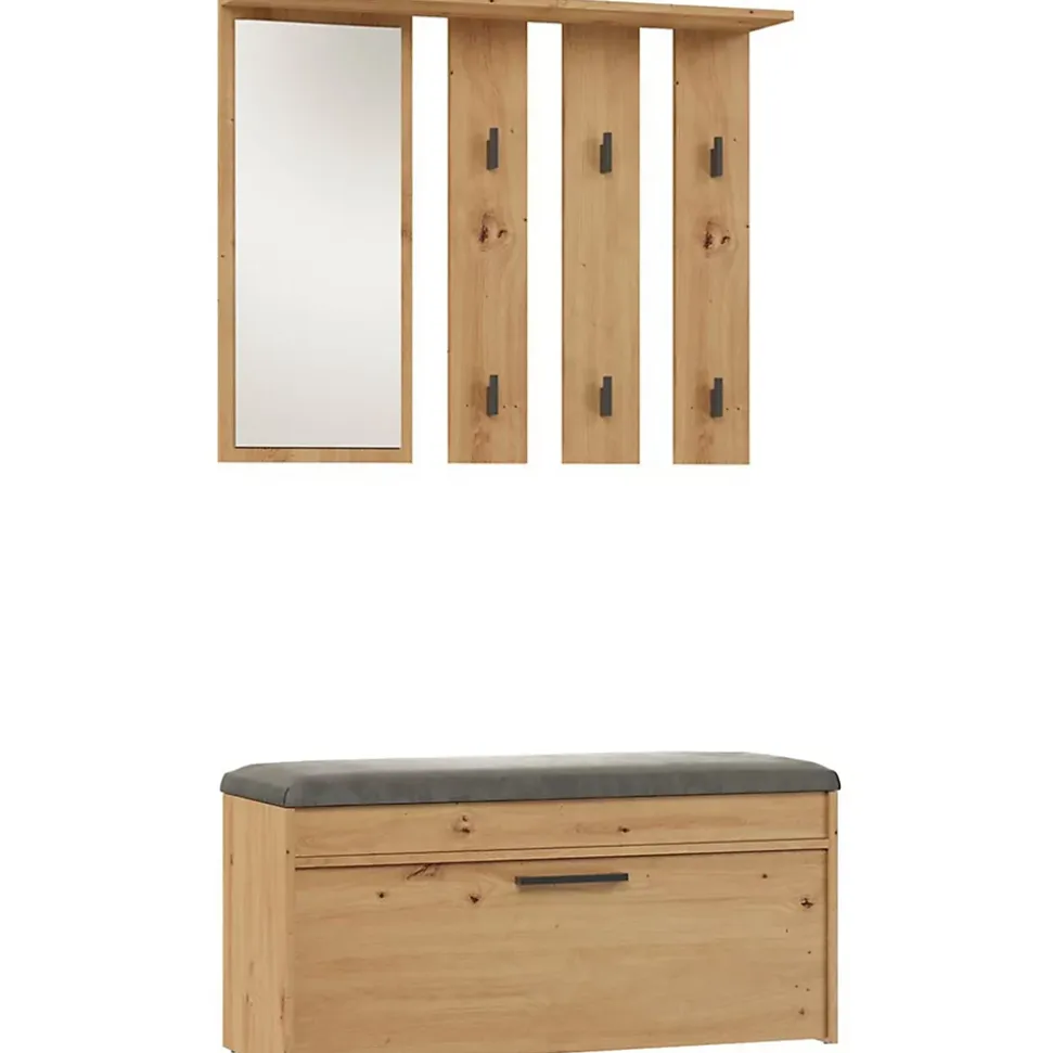Ensemble d'entrée avec miroir 100 cm PARMANI chêne artisanal