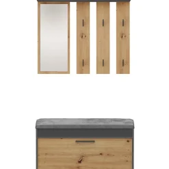 Ensemble d'entrée avec miroir 100 cm PARMANI chêne artisanal/anthracite