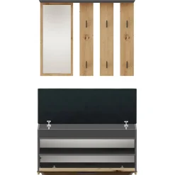 Ensemble d'entrée avec miroir 100 cm PARMANI chêne artisanal/anthracite