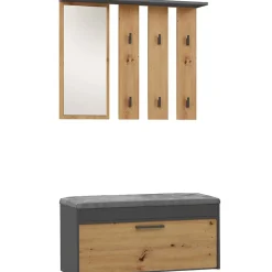 Ensemble d'entrée avec miroir 100 cm PARMANI chêne artisanal/anthracite