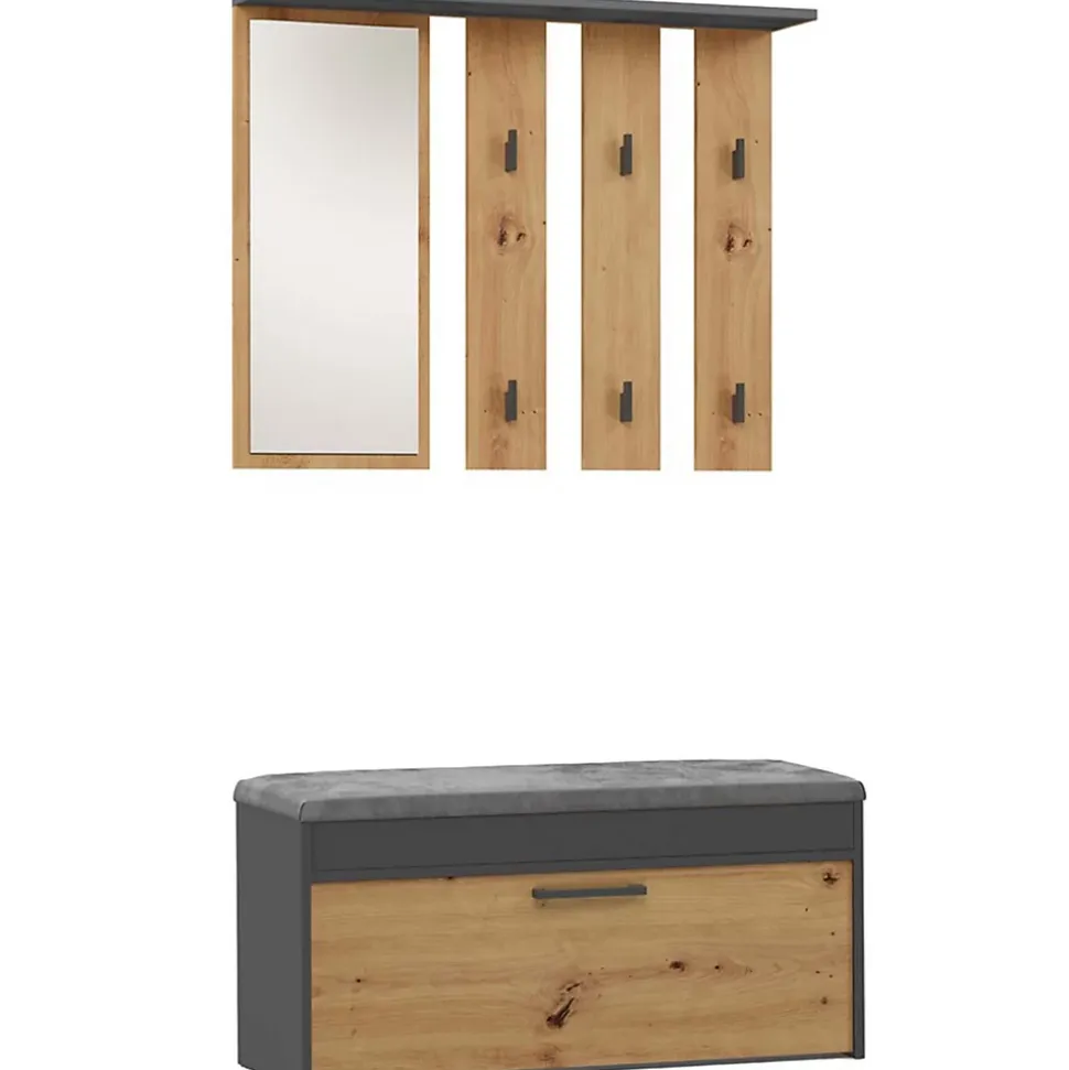 Ensemble d'entrée avec miroir 100 cm PARMANI chêne artisanal/anthracite
