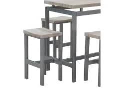 Ensemble design table haute, bar et 4 tabourets LE MANS. Set moderne type industriel, bois et métal.