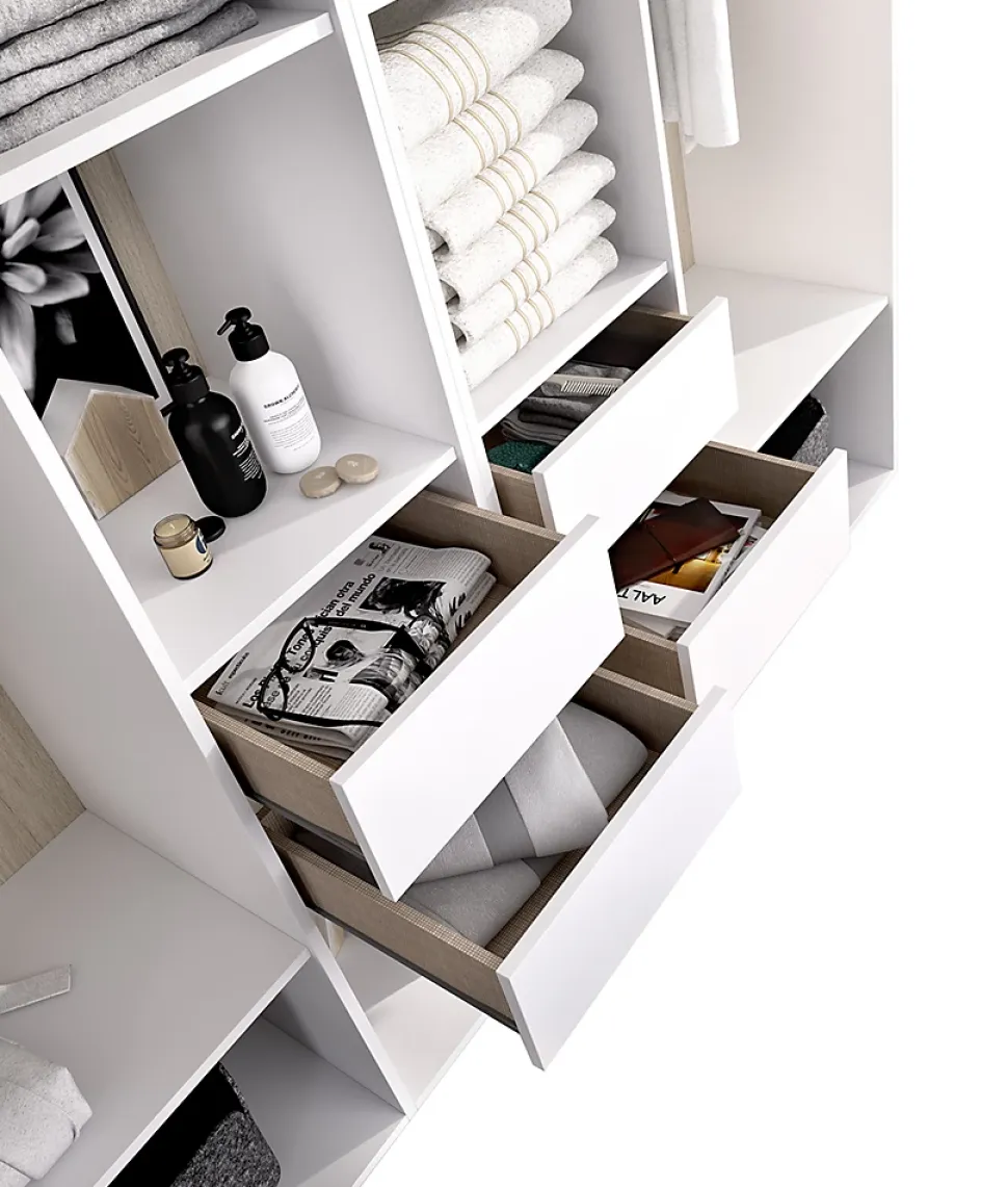Ensemble dressing avec 4 tiroirs et fond d'arrière réversible coloris chêne naturel, blanc
