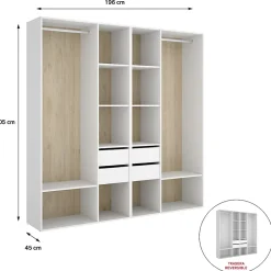 Ensemble dressing avec 4 tiroirs et fond d'arrière réversible coloris chêne naturel, blanc