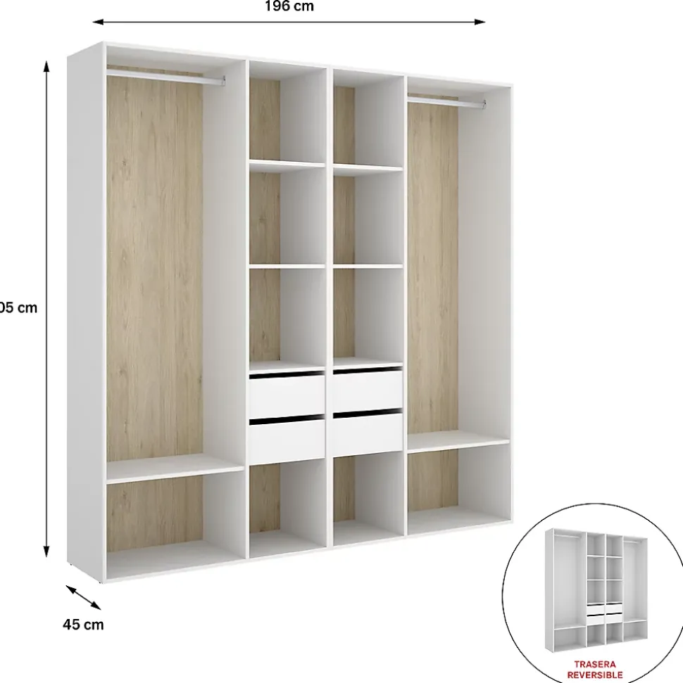 Ensemble dressing avec 4 tiroirs et fond d'arrière réversible coloris chêne naturel, blanc