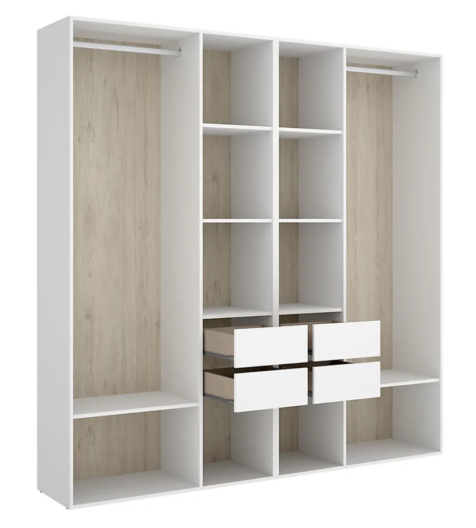 Ensemble dressing avec 4 tiroirs et fond d'arrière réversible coloris chêne naturel, blanc