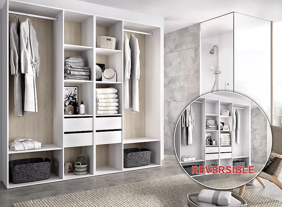 Ensemble dressing avec 4 tiroirs et fond d'arrière réversible coloris chêne naturel, blanc