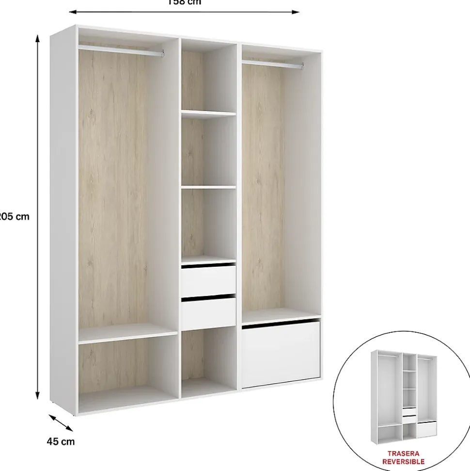 Ensemble dressing avec 2 tiroirs + 1 porte à chaussure et fond d'arrière réversible coloris chêne naturel, blanc