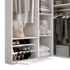 Ensemble dressing d'angle avec portes à chaussures et fond d'arrière réversible coloris chêne naturel, blanc