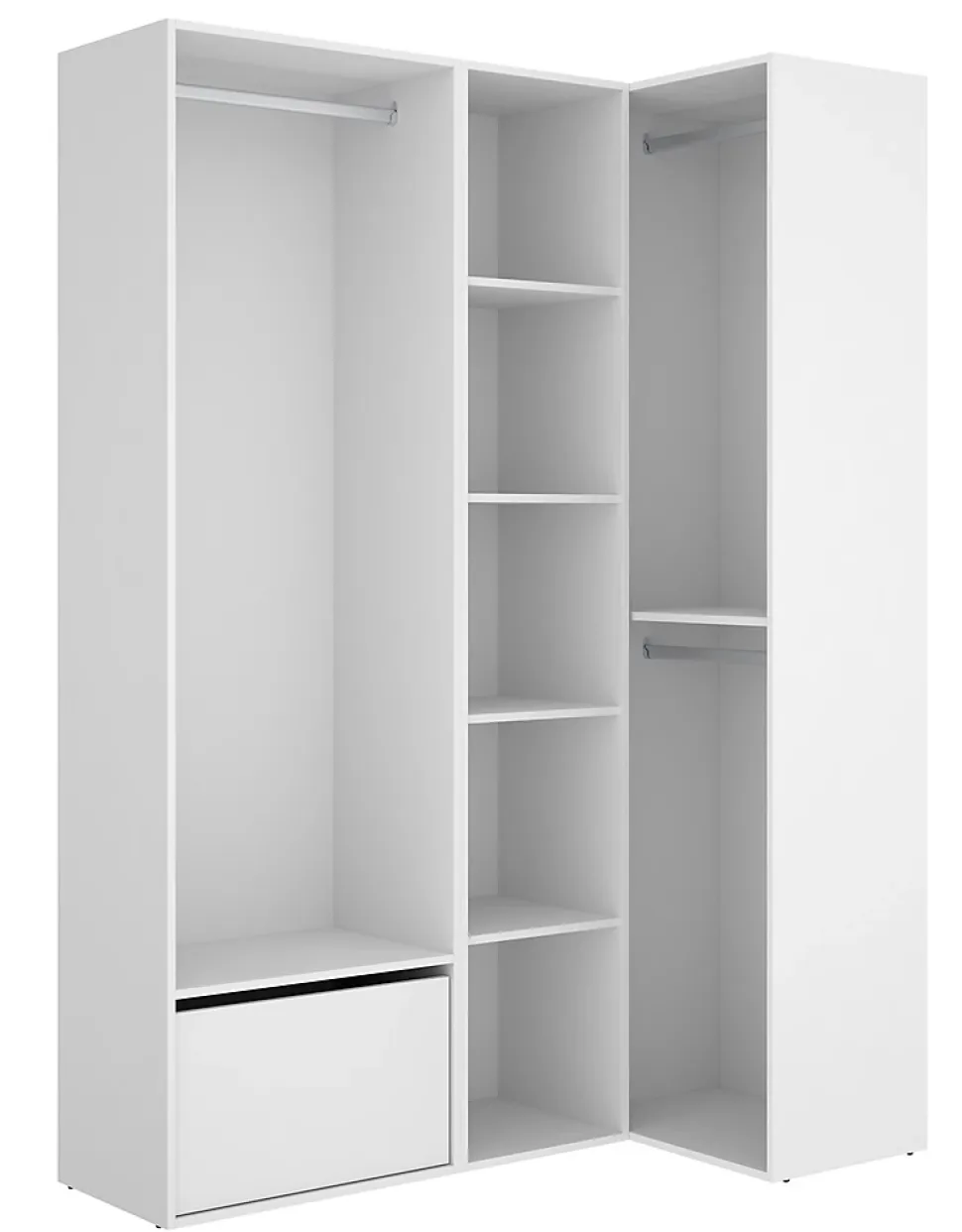 Ensemble dressing d'angle avec portes à chaussures et fond d'arrière réversible coloris chêne naturel, blanc