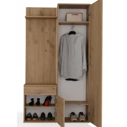 Ensemble entree avec miroir 100 cm chene artisan Duvio