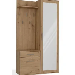 Ensemble entree avec miroir 100 cm chene artisan Duvio