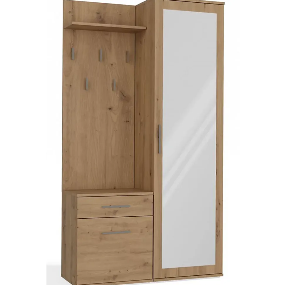Ensemble entree avec miroir 100 cm chene artisan Duvio