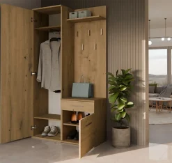 Ensemble entree avec miroir 100 cm chene artisan Duvio