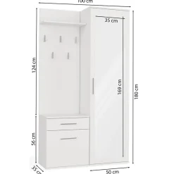 Ensemble entree avec miroir 100 cm blanc Duvio