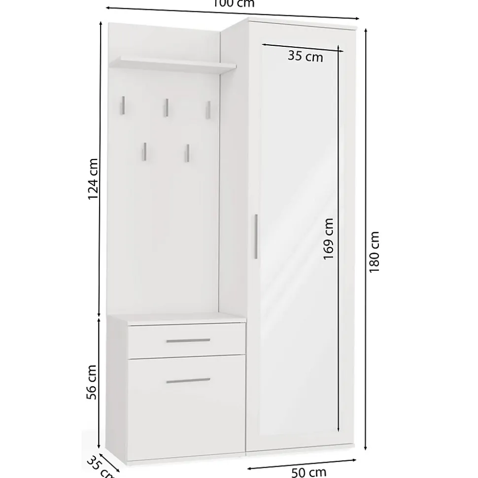 Ensemble entree avec miroir 100 cm blanc Duvio
