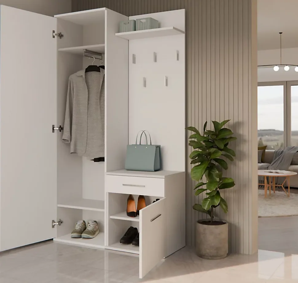 Ensemble entree avec miroir 100 cm blanc Duvio