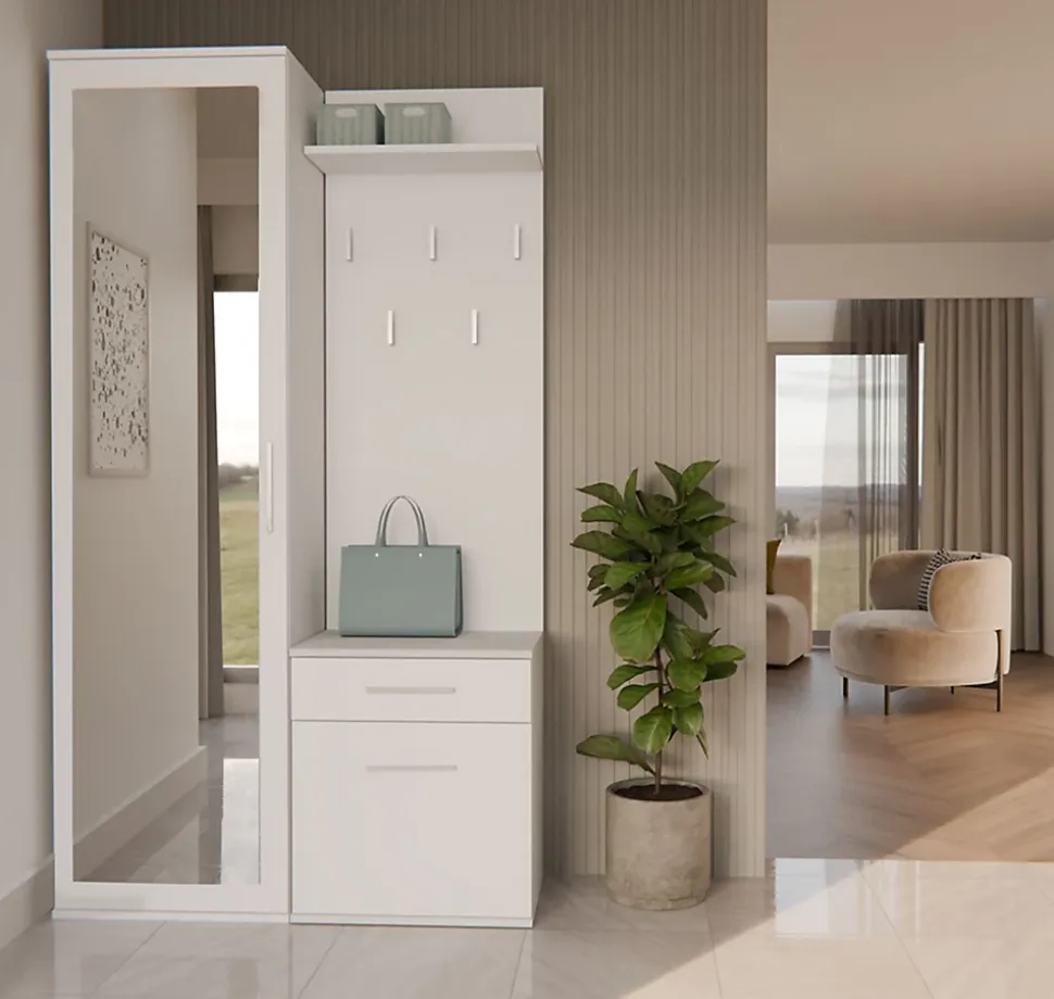 Ensemble entree avec miroir 100 cm blanc Duvio