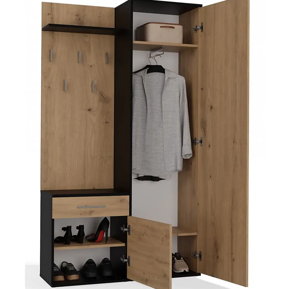 Ensemble entree avec miroir 100 cm chene artisan et gris Duvio