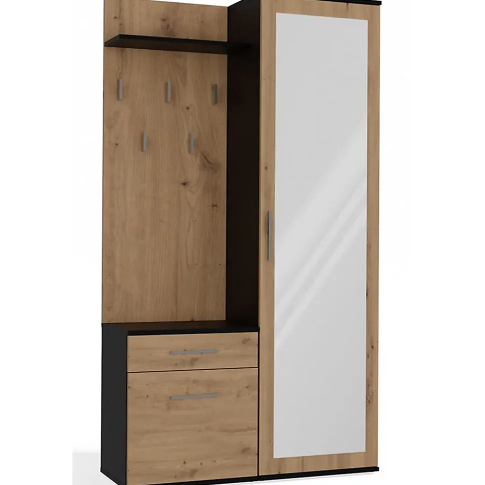 Ensemble entree avec miroir 100 cm chene artisan et gris Duvio
