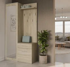 Ensemble entree avec miroir 100 cm chene sonoma Duvio