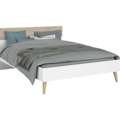 Ensemble lit AALBORG PARISOT 160x200 scandinave blanc et chêne
