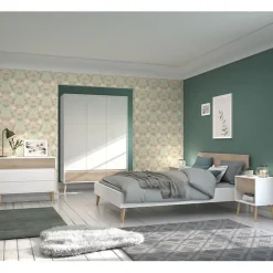 Ensemble lit AALBORG PARISOT 160x200 scandinave blanc et chêne