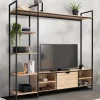 Ensemble meuble TV 170 cm DETROIT avec étagères design industriel